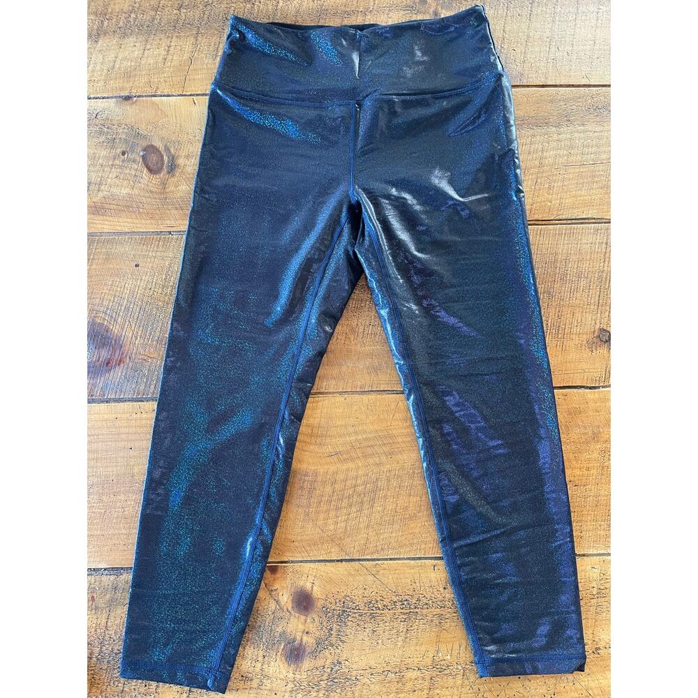 Womens Zyia Active Metallica Navy Blue‎ Sparkly Cropped Workout Leggings 12